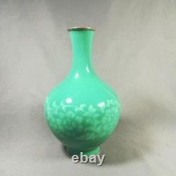 Ando CLOISONNE ware Vase H 9.6 inch Flower pattern emerald green art Japanese