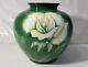 Ando Cloisonne Vase Green Enamel White Rose Pattern 7.4 Inch Tall Japanese Pot