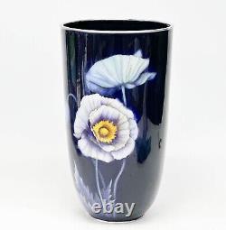 Ando Jubei Japanese Cloisonne Enamel Vase Silver Mounts Blue Florals c. 1940