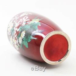 Ando Jubei Japanese Pigeon Blood Red Cloisonne Enamel Vase 10 Floral Design