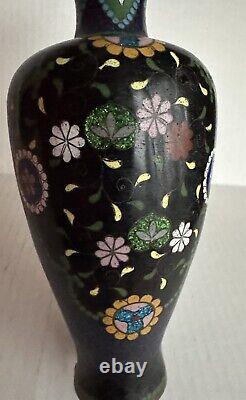 Antique 1880 Japanese Meiji Bronze Cloisonné Gimbari Foil Enamel Vase