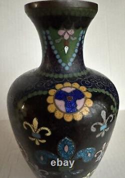 Antique 1880 Japanese Meiji Bronze Cloisonné Gimbari Foil Enamel Vase