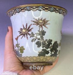 Antique 19th C Japanese Meiji Era Silver Wire & Wireless Cloisonne Vase Planter