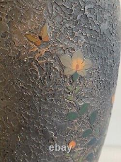 Antique 19th C. Japanese Totai Shippo Tree Bark Cloisonne Vase Signed Okamoto