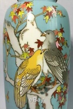 Antique 19th C Japanese cloisonne enamel vase with birds