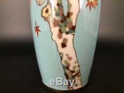 Antique 19th C Japanese cloisonne enamel vase with birds