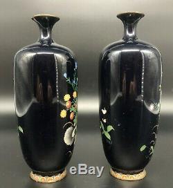 Antique 19th C Meiji Japanese Cloisonne Vases Pair