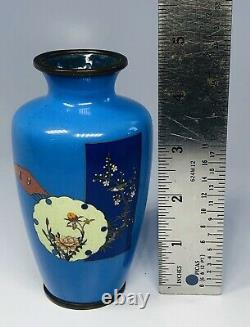 Antique 19th Century Japanese Cloisonne Floral Blue Vase 5