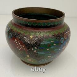 Antique 19th Century Meiji Cloisonne Japanese Enamel Small Metal Floral Vase