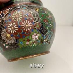 Antique 19th Century Meiji Cloisonne Japanese Enamel Small Metal Floral Vase