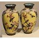 Antique 19th Japanese Bronze Pair Of Cloisonné Vases With Ibis Decor
