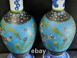 Antique 19th Japanese Totai Shippo Cloisonne Porcelain Pair Vases MARKED 8.5