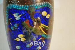 Antique 19thc Japanese Cloisonne Enamel Vase w Gold Stone PHOENIX DRAGON 11 wow