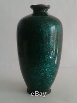Antique 4 JAPANESE MEIJI bronze DRAGON green silver foil Cloisonne cabinet Vase