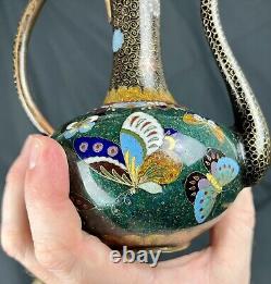 Antique 7 1/2 Lidded Tea Pot Jar Urn Meiji Era Early Japanese Cloisonne Vase