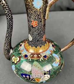 Antique 7 1/2 Lidded Tea Pot Jar Urn Meiji Era Early Japanese Cloisonne Vase