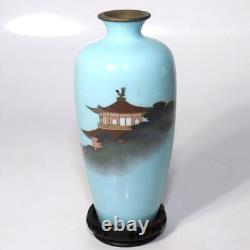 Antique Ando shippou Cloisonne vase marked Landscapes Castles Japanese PV137