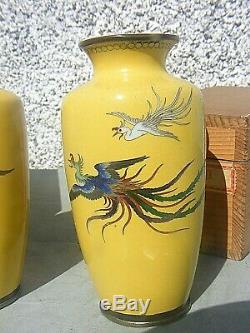 Antique Chinese Japanese Cloisonne Enamel Vases Cased Pair