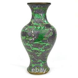 Antique Chinese Late Qing Dynasty (c1900) Cloisonné Vase Emerald Dragon 9