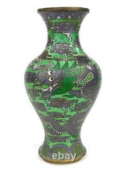 Antique Chinese Late Qing Dynasty (c1900) Cloisonné Vase Emerald Dragon 9