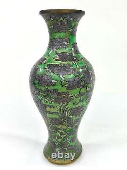 Antique Chinese Late Qing Dynasty (c1900) Cloisonné Vase Emerald Dragon 9