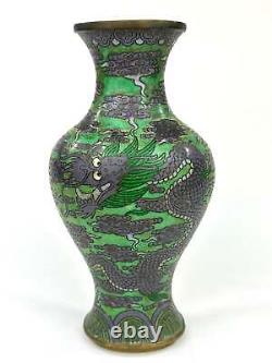 Antique Chinese Late Qing Dynasty (c1900) Cloisonné Vase Emerald Dragon 9