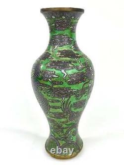 Antique Chinese Late Qing Dynasty (c1900) Cloisonné Vase Emerald Dragon 9