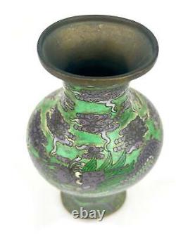 Antique Chinese Late Qing Dynasty (c1900) Cloisonné Vase Emerald Dragon 9