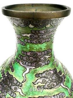 Antique Chinese Late Qing Dynasty (c1900) Cloisonné Vase Emerald Dragon 9