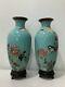 Antique Chinese Or Japanese Pair Of Cloisonne Vases With Birds & Floral Decoration