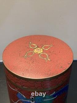 Antique Cloisonné Chinese Meiji Dragon Enamel Tea Tin container Jar & Lid