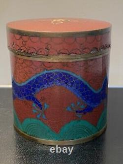 Antique Cloisonné Chinese Meiji Dragon Enamel Tea Tin container Jar & Lid