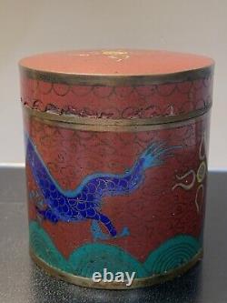 Antique Cloisonné Chinese Meiji Dragon Enamel Tea Tin container Jar & Lid