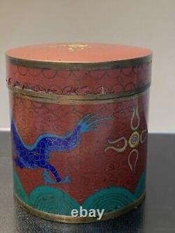 Antique Cloisonné Chinese Meiji Dragon Enamel Tea Tin container Jar & Lid