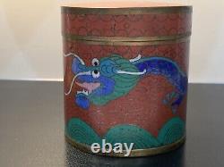 Antique Cloisonné Chinese Meiji Dragon Enamel Tea Tin container Jar & Lid