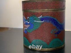 Antique Cloisonné Chinese Meiji Dragon Enamel Tea Tin container Jar & Lid