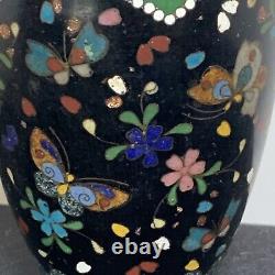 Antique Cloisonné Enamel Copper Hand Painted Butterfly Floral Bud Vase Japanese