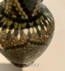 Antique EARLY 1900s Cloisonné on Porcelain PAIR Vases