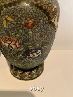 Antique EARLY 1900s Cloisonné on Porcelain PAIR Vases