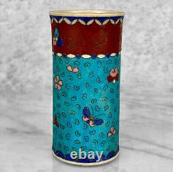 Antique Early Japanese Cloisonne Turquoise Enamel Brush Pot Vase