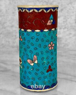 Antique Early Japanese Cloisonne Turquoise Enamel Brush Pot Vase