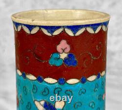 Antique Early Japanese Cloisonne Turquoise Enamel Brush Pot Vase