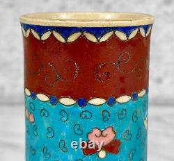 Antique Early Japanese Cloisonne Turquoise Enamel Brush Pot Vase