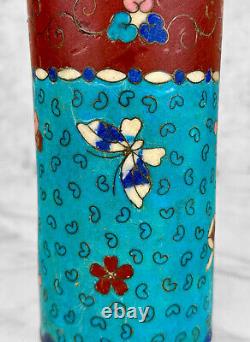 Antique Early Japanese Cloisonne Turquoise Enamel Brush Pot Vase