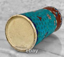 Antique Early Japanese Cloisonne Turquoise Enamel Brush Pot Vase