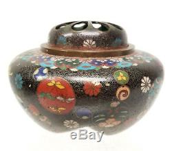Antique Fine Japanese Cloisonne Incense Burner Floral Meiji Alms Bowl