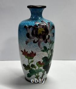 Antique Ginbari Japanese Cloisonne 5 Vase Flower Motif Enamel Vase Turquoise