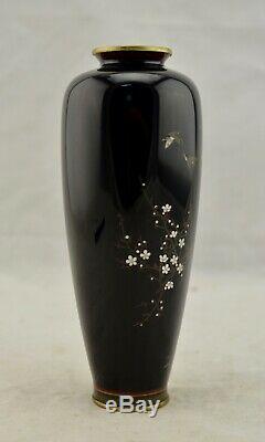 Antique Hayashi Meiji-Period Japanese Cloisonne floral & bird baluster vase