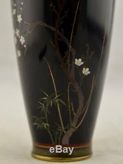 Antique Hayashi Meiji-Period Japanese Cloisonne floral & bird baluster vase