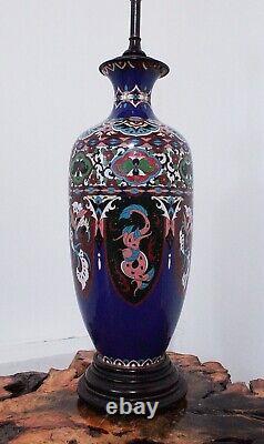 Antique Japanese 1900's Cloisonne Enamel Bird & Floral Motif Large Vase Lamp